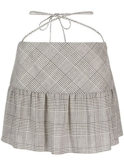 Alessandra Rich Prince Of Wales Low Wool Mini Skirt In Multicolor