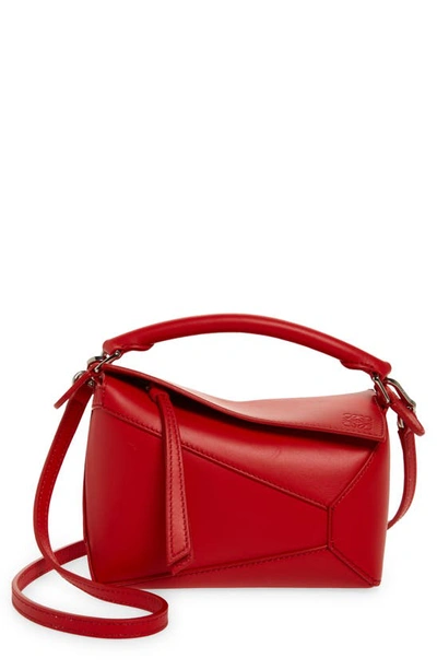 Loewe Puzzle Edge Mini Leather Top-handle Bag In Red