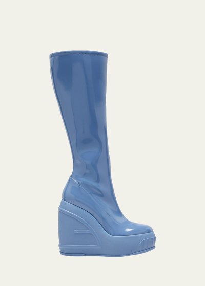 Fendi Shiny Wedge Platform Knee Boots In Light Blue ModeSens