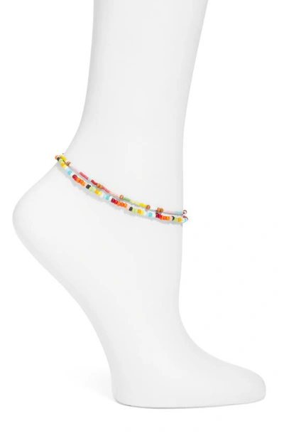 Roxanne Assoulin Set Of Two Gold-tone Beaded Anklets In Red Multi