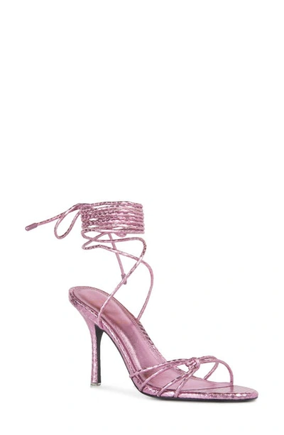 Black Suede Studio Leanna Embossed Ankle-wrap Sandals In Pink Metallic Leather