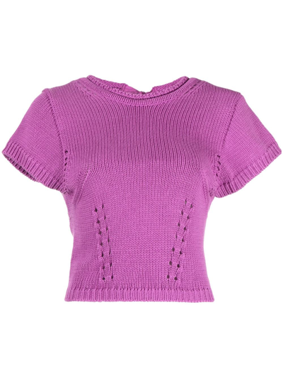 Ulla Johnson Arden Cutout Back Cotton Blend Sweater In Purple