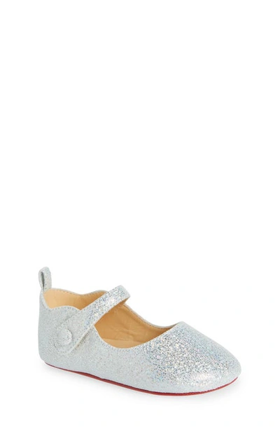 Christian Louboutin Kids' Baby Love Chick Mary Jane Crib Shoe In Silver/ White