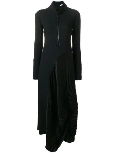 Victoria Beckham Mock-neck Long-sleeve Pleated-side Long Dress, Black