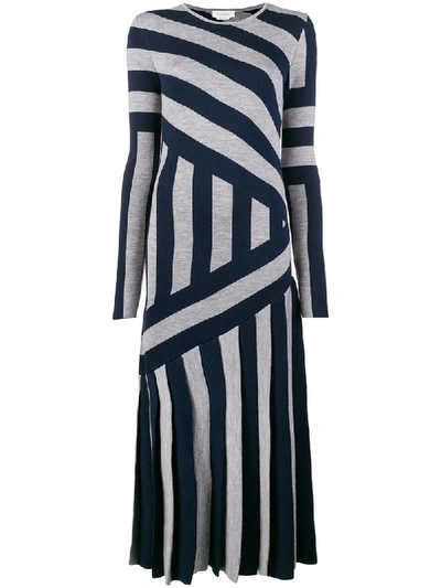 Gabriela Hearst Felicia Crewneck Long-sleeve Asymmetric Stripe Wool Ankle-length Dress