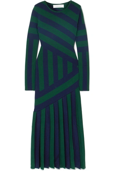 Gabriela Hearst Felicia Pleated Striped Stretch Wool-blend Midi Dress In Print