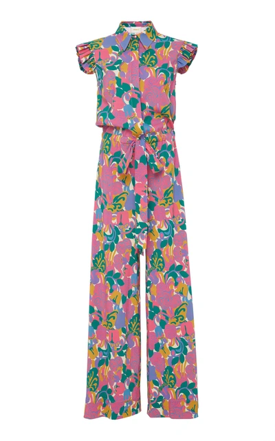 La Doublej Pleated Floral-print Crepe Jumpsuit