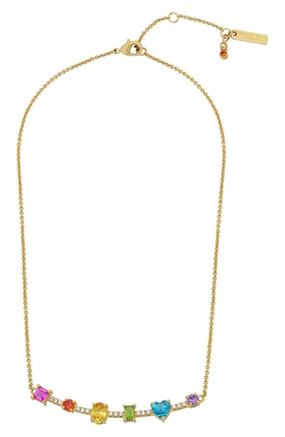 Kurt Geiger Rainbow Cz Bar Pendant Necklace In Multi/gold