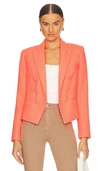 L Agence L'agence Brooke Double Breasted Cropped Tweed Blazer In Bright Orange Je Taime
