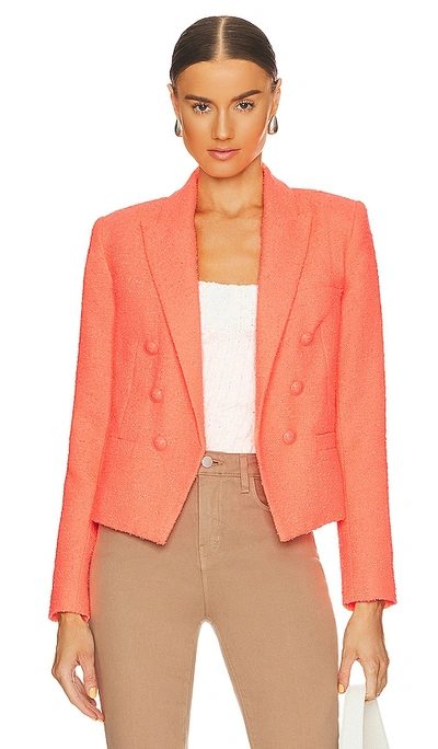 L Agence L'agence Brooke Double Breasted Cropped Tweed Blazer In Bright Ora