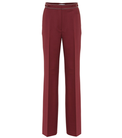 Gabriela Hearst Vesta High-waist Wide-leg Wool Pants W/ Contrast Topstitching In Burgundy