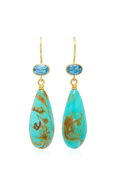 Mallary Marks Apple & Eve 18k Gold Aquamarine And Turquoise Earrings In Blue