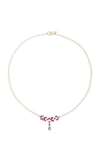 Mallary Marks Petite Trestle 18k Gold, Ruby And Diamond Briollete Neck In Pink