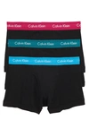 Calvin Klein Cotton Trunks In Black W/ Blue/ Green/ Amaranth