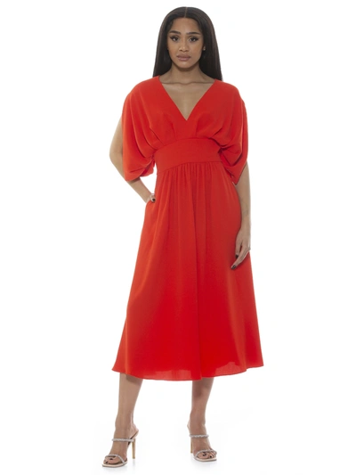 Alexia Admor August Draped Sleeve Fit & Flare Midi Dress In Coral