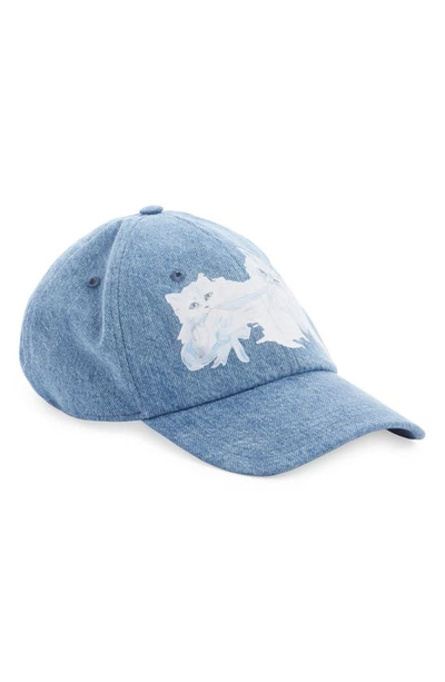 Acne Studios Acid-wash Cat-print Cap In Blue