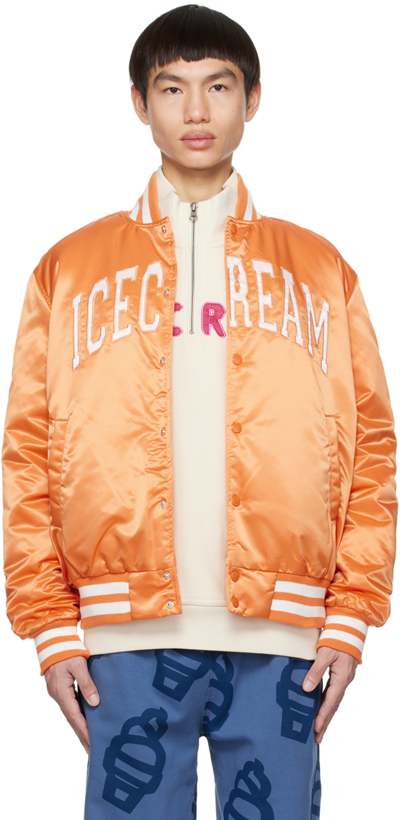 Icecream Varsity Style Logo Bomber Jacket In Orange