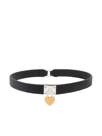Ambush Heart-charm Leather Choker Necklace In Black