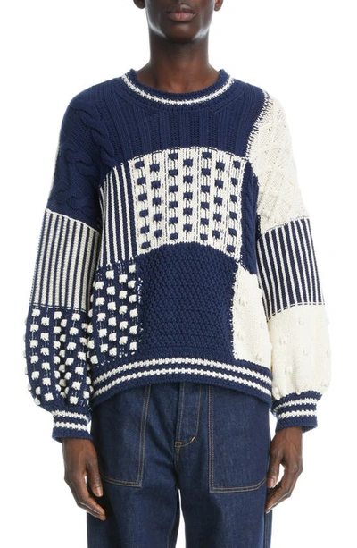 Kenzo Chunky-knit Panelled Jumper In 77 Midnight Blue