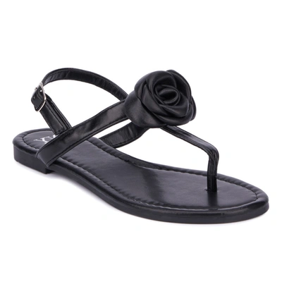 New York And Company Rosette Women's Single Flower Thong T-strap Sandal In Black