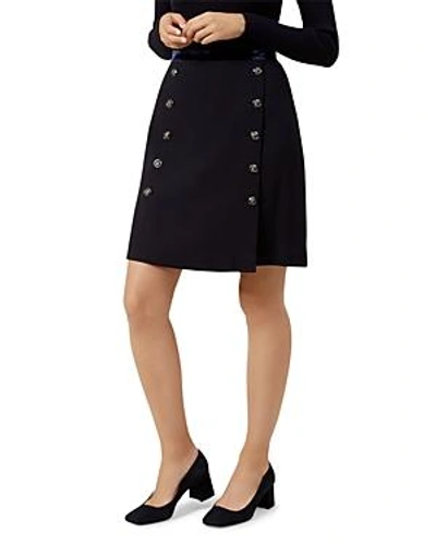 Hobbs London Gretta Button-detail Wool Skirt - 100% Exclusive In Navy