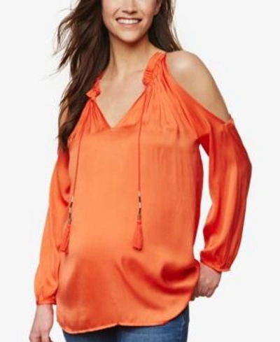 Collective Concepts Maternity Cold-shoulder Blouse In Orange