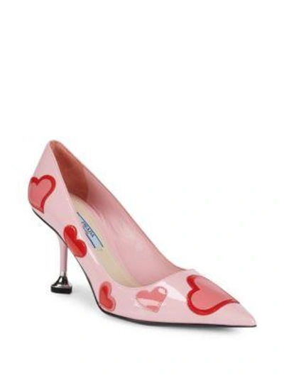 Prada Leather Heart Pump Kitten Heels In Pink Heart ModeSens