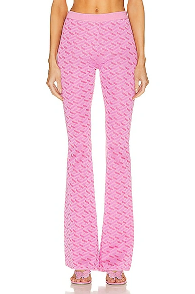 Versace Jacquard Pants With Greek Print In Rosa