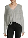 Wildfox Distressed Rib-knit Sweater In Heather Grey
