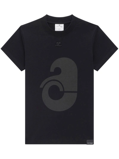 Courrèges Short-sleeve Cotton T-shirt In Black