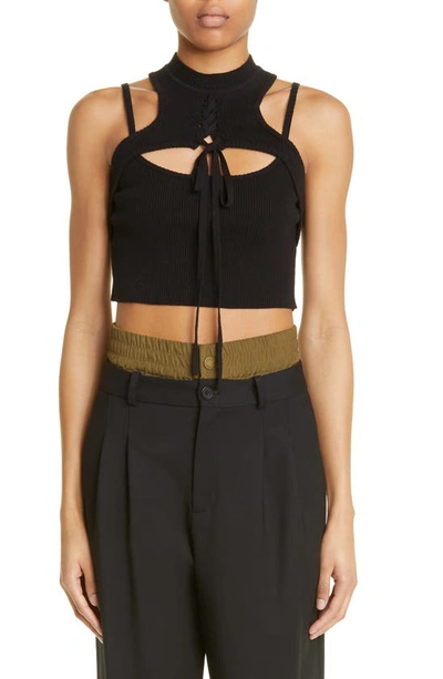 Monse Cut-out Detail Ribbed Top In Black