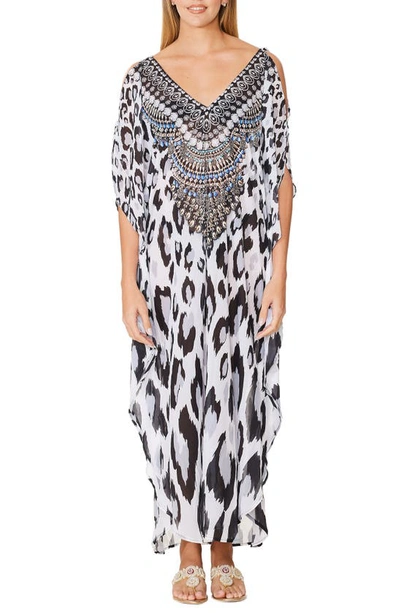 Ranee's Leopard Long Kaftan In Black And White