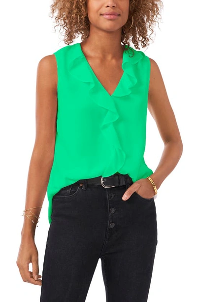 Vince Camuto Ruffle Neck Sleeveless Georgette Blouse In Vivid Green