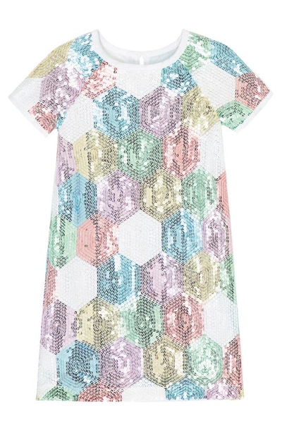 Peek Aren't You Curious Kids' Patchwork Sequin Dress In White Multi