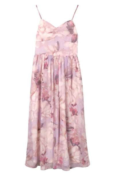 Zunie Kids' Floral Print Clip Dot Maxi Dress In Orchid