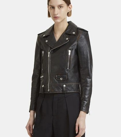 Saint Laurent Leather Crust Biker Jacket In Black
