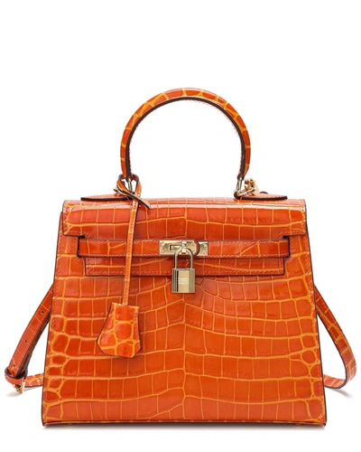 Tiffany & Fred Alligator-embossed Leather Satchel In Orange