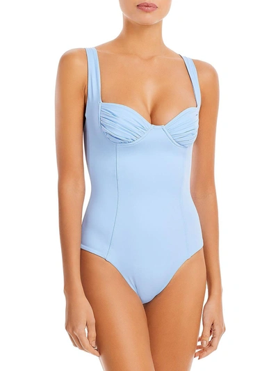 Palm Womens Underwire Pleated One-piece Swimsuit In Blue