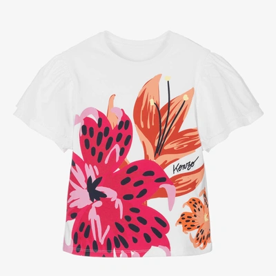 Kenzo Babies' Girls White Floral Logo T-shirt