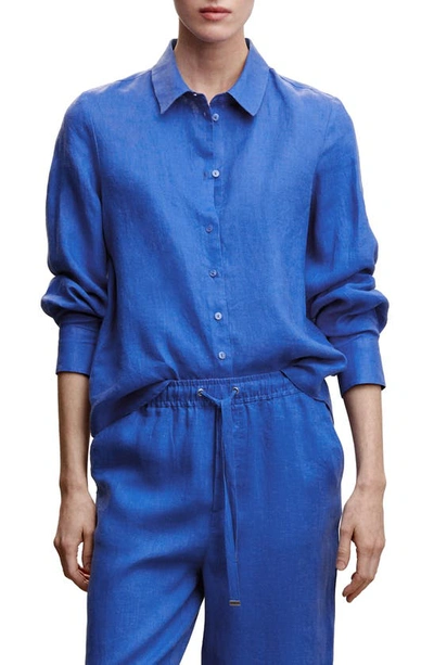 Mango Linen Button-up Shirt In Blue