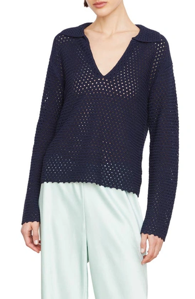 Vince Baja Textured Cotton Eyelet Pullover Sweater In Navy