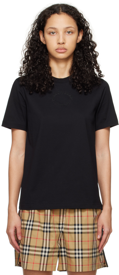 Burberry Embroidered Oak Leaf Crest Cotton T-shirt In Black