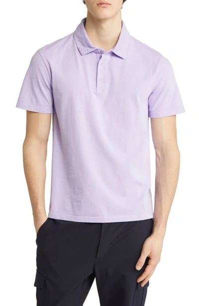 Vince Regular Fit Garment Dyed Cotton Polo In Washed Wild Iris