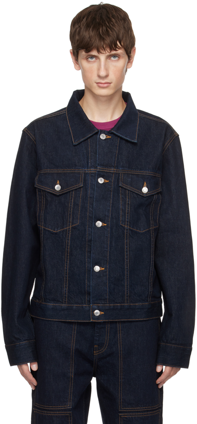 Helmut Lang Indigo Spread Collar Denim Jacket In Blue