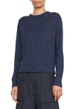 Vince Linen Drop-shoulder Crewneck Top In Coastal