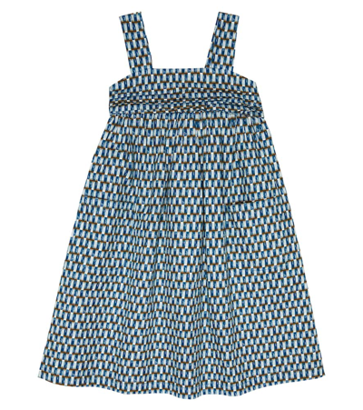 Caramel Kids' Abelia Printed Cotton Dress In Blue Geo Print