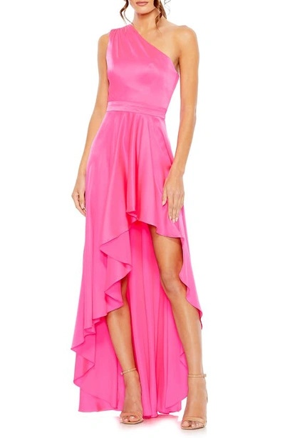 Mac Duggal Women's Ieena One Shoulder High Low A Line Gown In Hot Pink