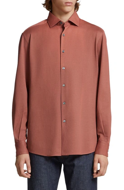 Zegna Cotton Jersey Long-sleeve Shirt In Orange