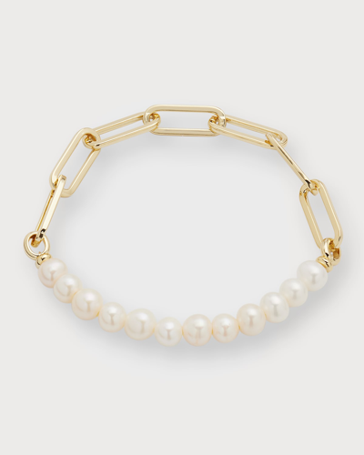 Kendra Scott 14k Gold-plated Link & Cultured Freshwater Pearl Stretch Bracelet In White Pearl