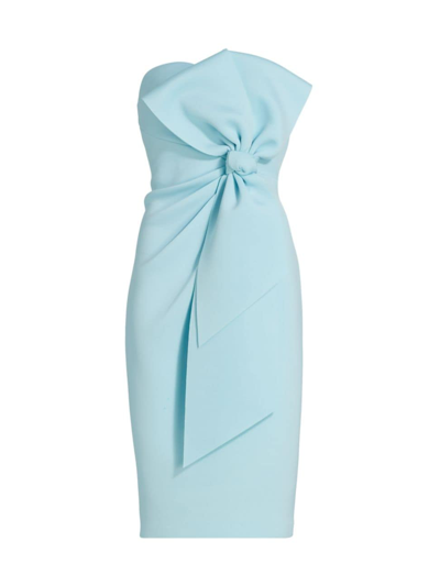 Badgley Mischka Strapless Front Bow Sheath Cocktail Dress In Blue
